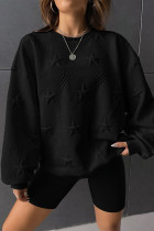 Black Star Embossed Textured Drop Shoulder Sweatshirt