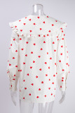 Heart Print Lantern Sleeves Shirt