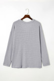 Gray Plus Size V Neck Raw Edge Long Sleeve Top