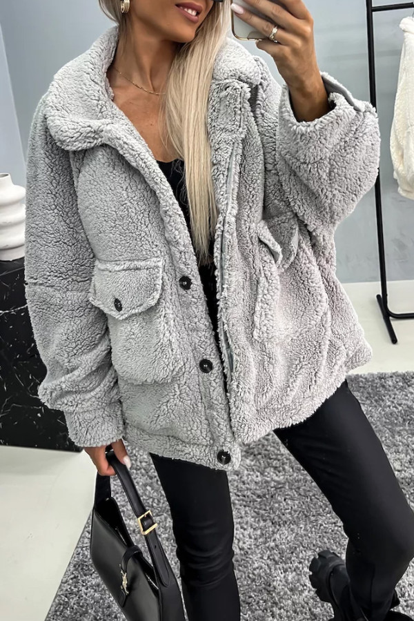 Winter Buttoned Pockets Fleece Coat