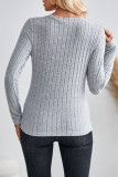 Grey V Neck Long Sleeves Rib Top