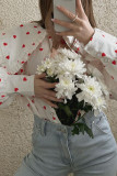 Heart Print Lantern Sleeves Shirt