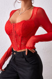 Lace Mesh Fishbone Corset Top