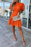 Plain Full Lace Bubble Sleeves Dress