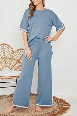 Knitting Wide Leg Pants and Top 2pcs Set