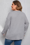 Gray Plus Size V Neck Raw Edge Long Sleeve Top
