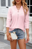 Eyelet V Neck 3/4 Sleeves Top