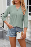 Eyelet V Neck 3/4 Sleeves Top
