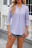 Eyelet V Neck 3/4 Sleeves Top