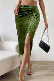 Green Velvet Split Skirt Dress
