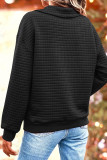 Plain Waffle Knit Turn Down Collar Button Pullover Sweatshirt