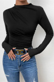 Plain Ruched Long Sleeves Top