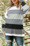 Gray Stripe Plus Size Colorblock Pullover Top