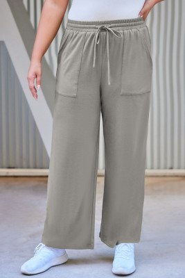 Gray Plus Size Pocketed Wide Leg Pants