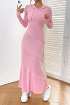 Hooded Bodycon Pink Maxi Dress