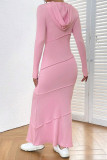 Hooded Bodycon Pink Maxi Dress