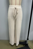 Apricot Texture Elastic Waist Wide Leg Pants