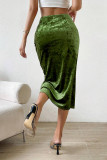 Green Velvet Split Skirt Dress