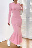 Hooded Bodycon Pink Maxi Dress