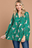 Green Printed Cheetah Print V Neck Flowy Blouse