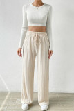 Apricot Texture Elastic Waist Wide Leg Pants