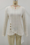 Apricot Jacquard Side Button Long Sleeves Top