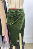 Green Velvet Split Skirt Dress