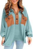 Mint Green Contrast Collar Flap Pockets Ribbed Textured Top