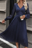 V Neck Lantern Sleeves Smocked Dress
