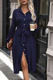 Button Up Tie Waist Split Dress