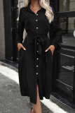 Button Up Tie Waist Split Dress