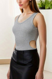 Ribbed Knitting Cut Out One Piece Bodysuit
