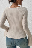 Square Neck Ribbed Knitting Flare Sleeves Top