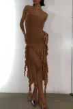 Off Shoulder Ripped Smocked Dress