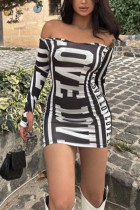 Love Print Off Shoulder Dress