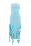 Off Shoulder Ripped Smocked Dress