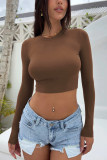 Plain Crew Neck Long Sleeves Crop Top