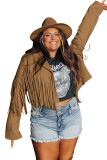 Camel Fringe Plus Size Cropped Jacket