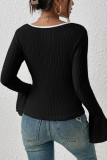 Square Neck Ribbed Knitting Flare Sleeves Top