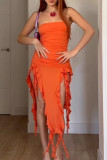 Off Shoulder Ripped Smocked Dress
