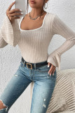 Square Neck Ribbed Knitting Flare Sleeves Top