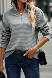 Medium Grey Ribbed Texture Quarter Zip Sweatshirt