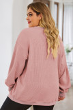 Pink Plus Size Corded Round Neck Sweatshirt
