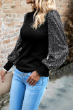 Puff Sequin Sleeves Knit Long Sleeves Top
