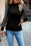 Puff Sequin Sleeves Knit Long Sleeves Top