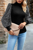 Puff Sequin Sleeves Knit Long Sleeves Top