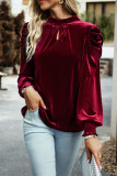 Plain Frill Collar Puff Velvet Blouse