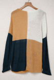 Blue Color Block Side Slit Plus Size Sweater