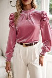 Plain Frill Collar Puff Velvet Blouse