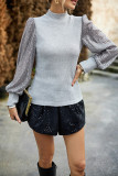 Puff Sequin Sleeves Knit Long Sleeves Top